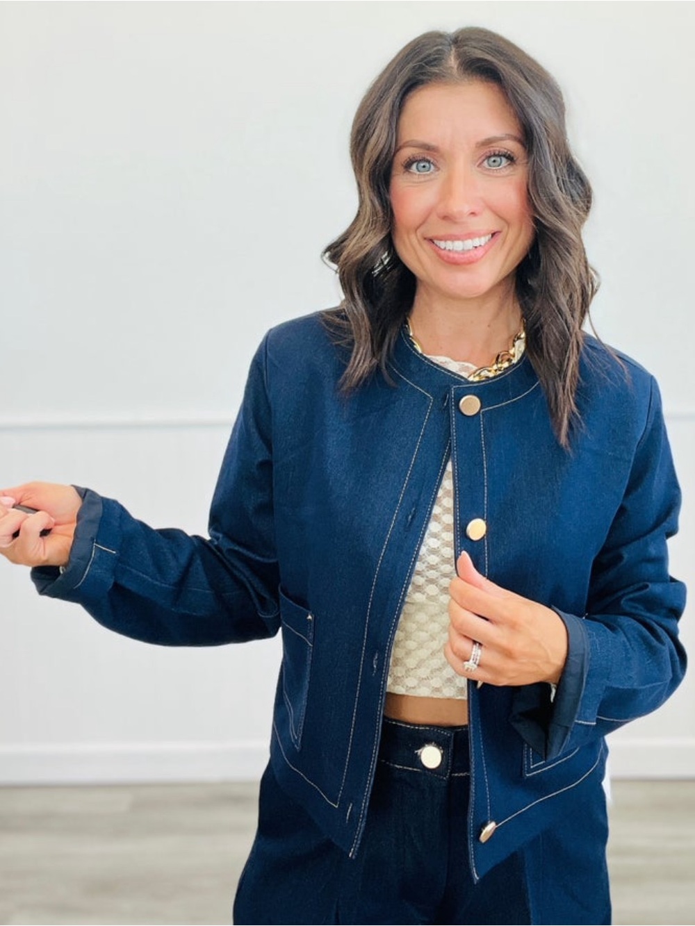 Galita Fashion Medium Dark Wash Denim Lightweight Suit Jacket NWOT